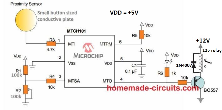 MTCH101 proximity deector circuit with relay 