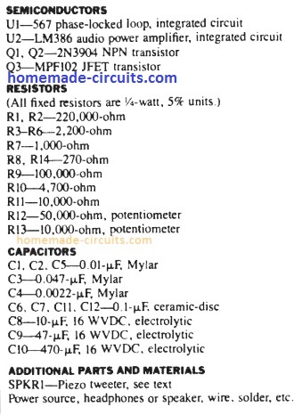 sensitive ultrasonic parts list