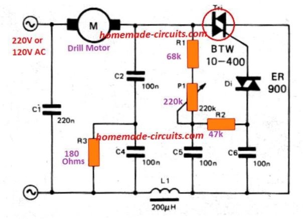 drill speed controller circuit using back EMF