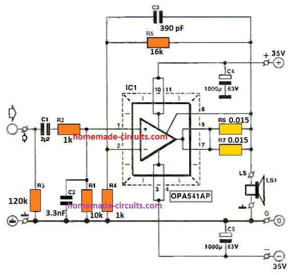 OPA541 150 watt High Power Amplifier Circuit