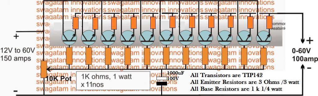 simple 100 amp variable voltage power supply circuit Diagram