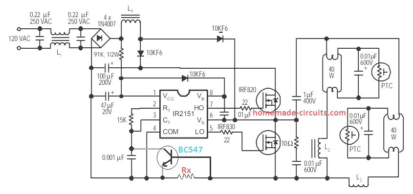 40 watt Electronic Ballast Circuit - Homemade Circuit Projects