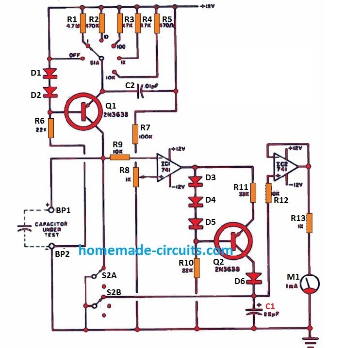 Capacitance Meter circuit using IC 741