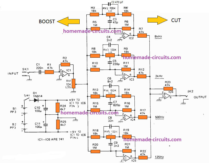 Ligner Cafe immunisering 10 Band Graphic Equalizer Circuit | Homemade Circuit Projects