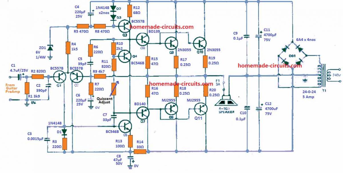 100 watt guitar amplifier circuit