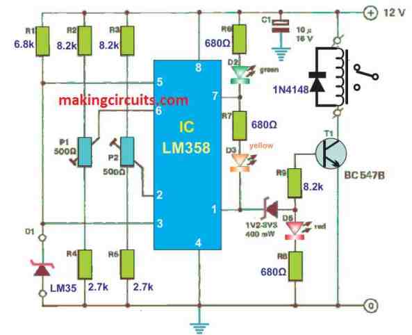 Automatic Heatsink Temperature Controller Circuit Diagram using IC LM358