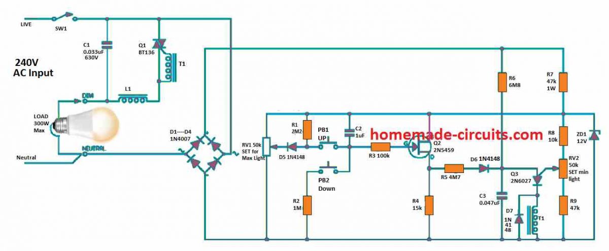 push button dimmer schematics