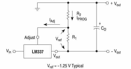 Basic LM337 application circuit for fixing the programmable resistor values