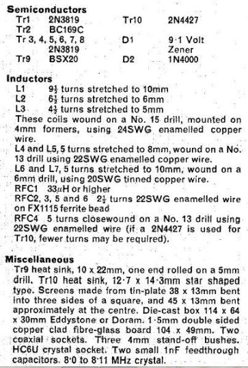 2 Meter Ham Radio Transmitter parts list
