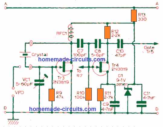 2 Meter Ham Radio Crystal Oscillator, VFO Amplifier, Phase Modulator Circuit Diagram