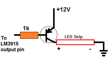 LM3915 output transistor driver stage for LED