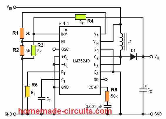 Low Current Boost Converter Circuit using LM3524 IC