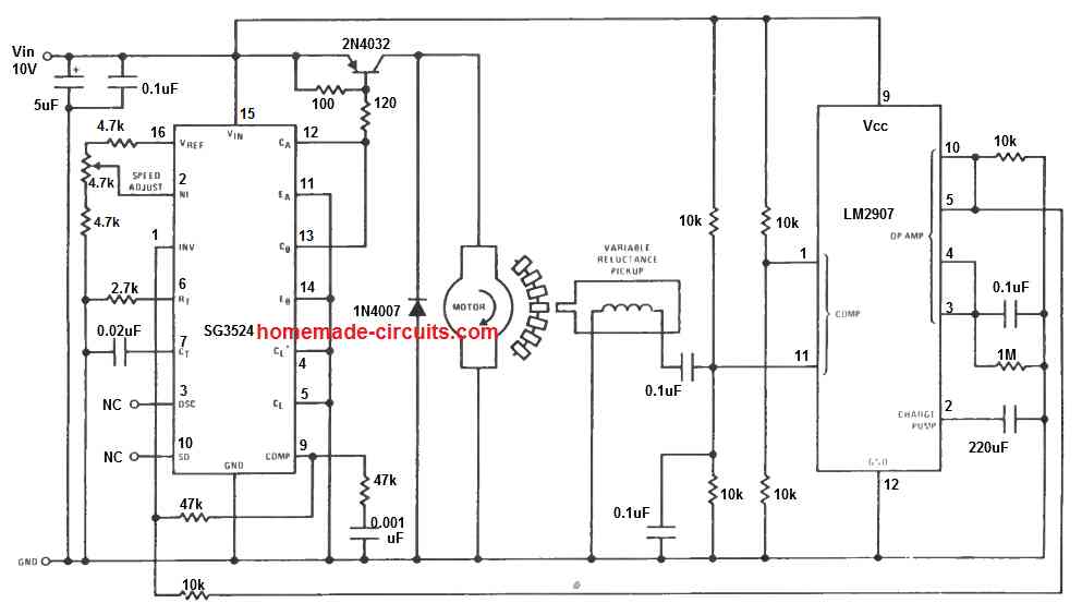 LM3524 DC motor speed controller circuit