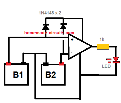 twin battery difference tester circuit