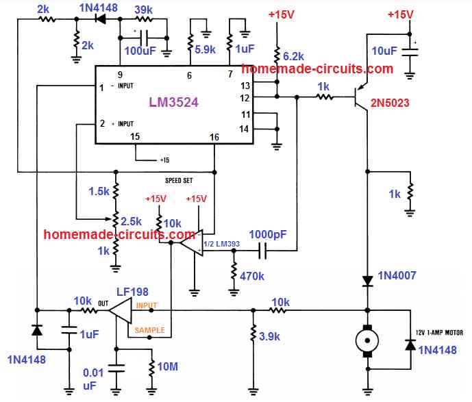 back EMF DC motor speed controller circuit