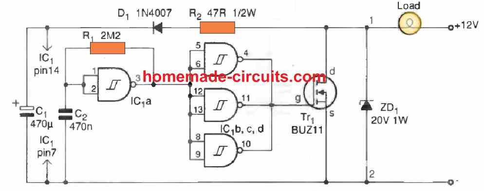 2-pin Turn Signal Flasher circuit using a Single IC 4093