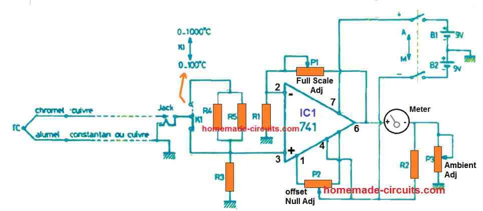 thermocouple meter circuit using IC 741