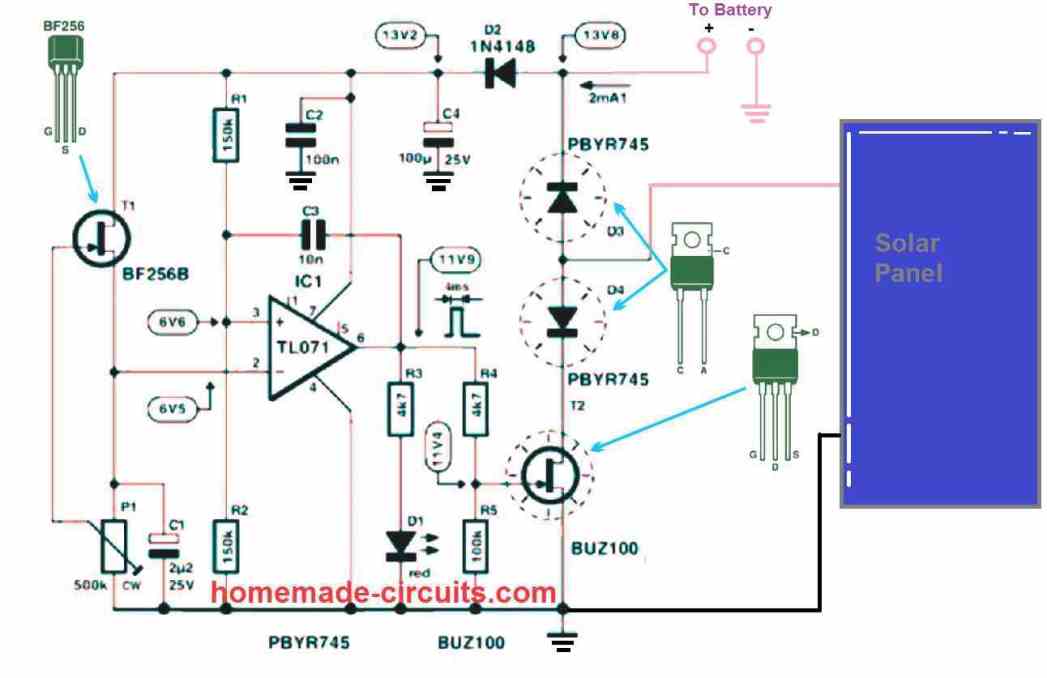 Shunt Type Solar Voltage Regulator Circuit Diagram