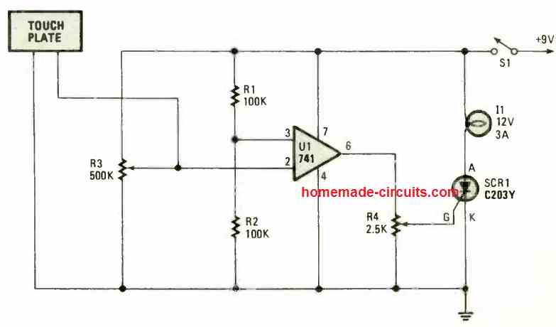 741 SCR touch switch circuit