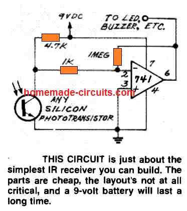 Infrared (IR) receiver Circuit using IC 741