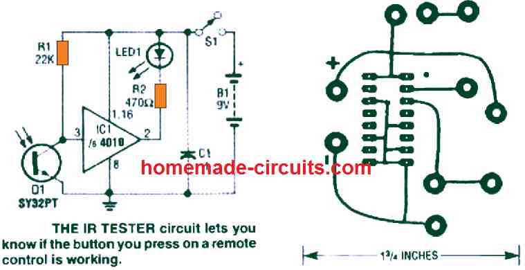 simple IR remote tester circuit using IC 4010