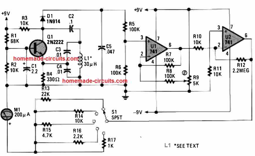 Metal Detector circuit using IC 741