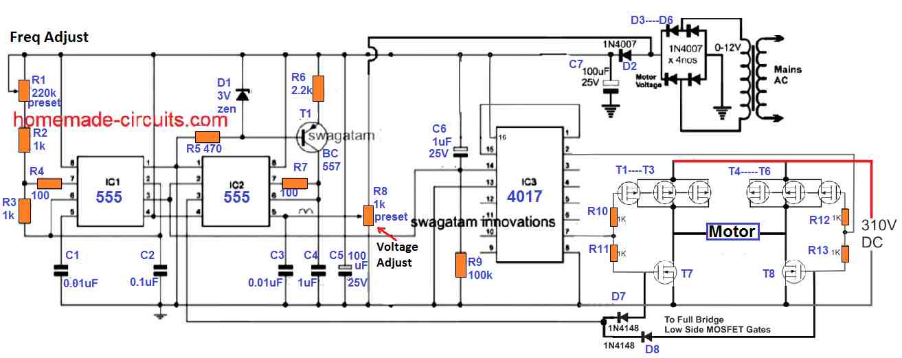 Single Phase Variable Frequency Drive VFD Circuit - Homemade Circuit