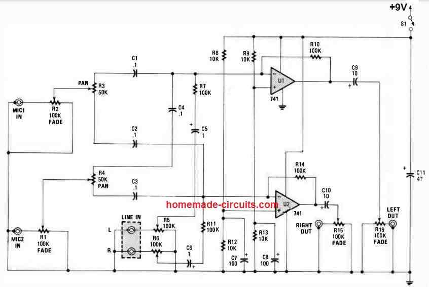 6 Channel Audio Mixer Circuit Diagram