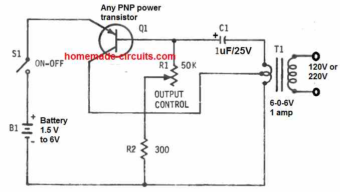 1.5 V to 220 V inverter circuit Diagram