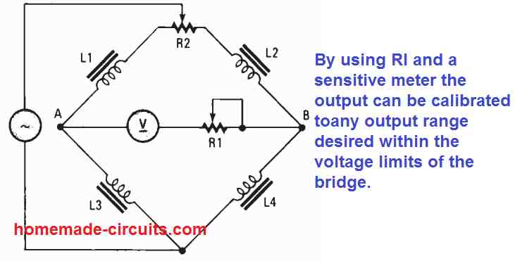 Adjustable range AC bridge circuit