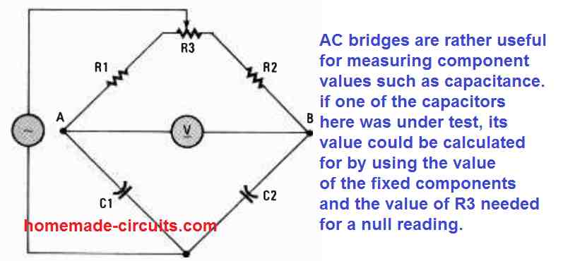 AC bridge circuit for measuring capacitance