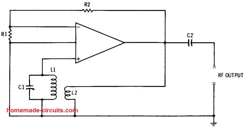 transformer feedback RF oscillator circuit using op amp