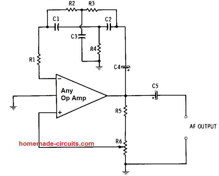 AF op amp oscillator twin-T null network