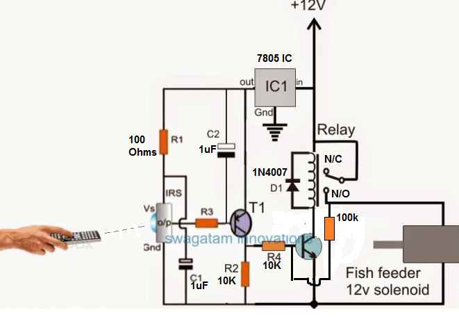 fish feeder circuit with relay latched