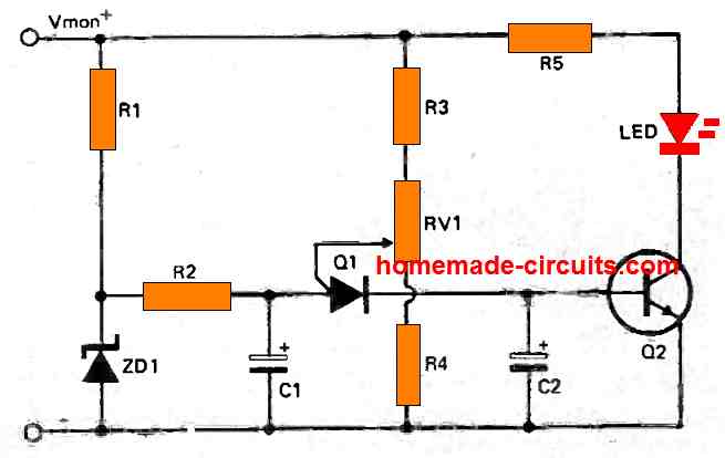 low battery indicator using a programmable unijunction transistor