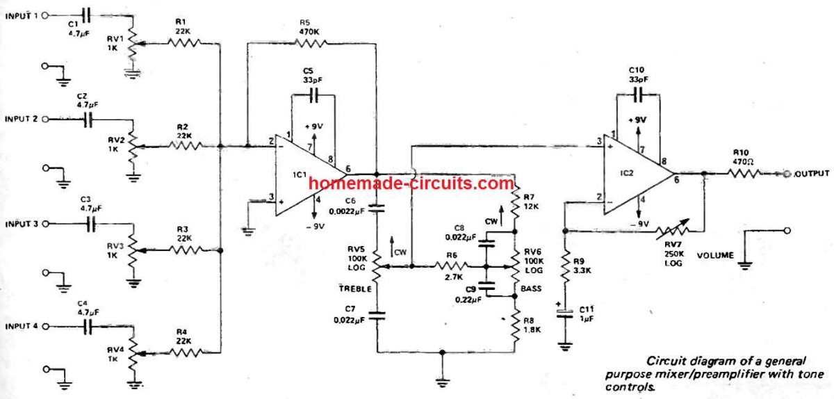 8 Channel Audio Mixer Circuit Diagram