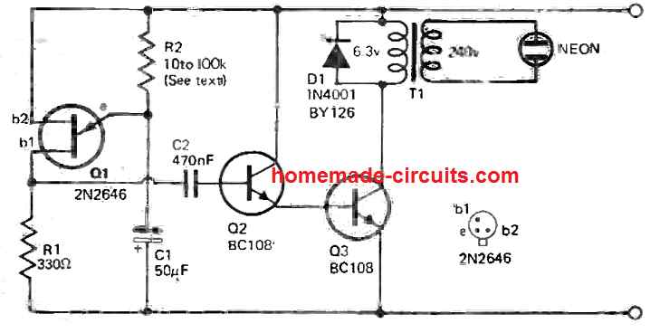 neon globe flasher circuit using 9 V battery