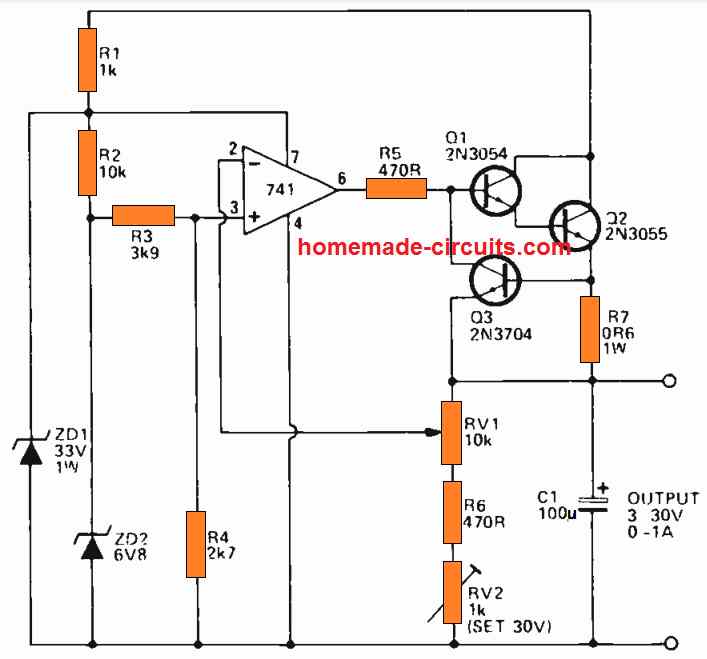 Over-Current and Short Circuit Protected 741 Power Supply