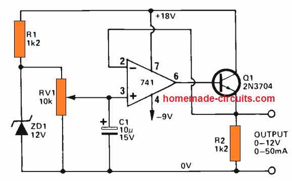 Variable IC 741 Power Supply circuit