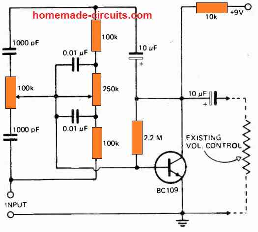 Single Transistor Bass/Treble Circuit