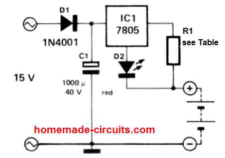 7805 constant current NiCd charger circuit compressed