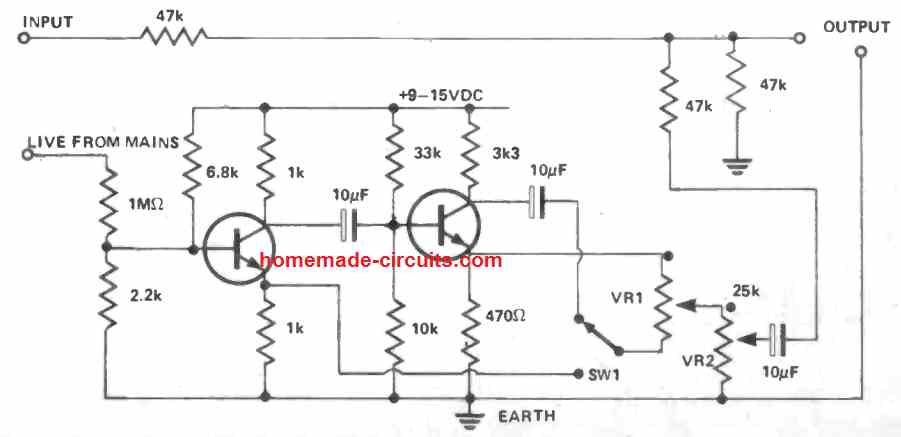 two transistor hum remover circuit