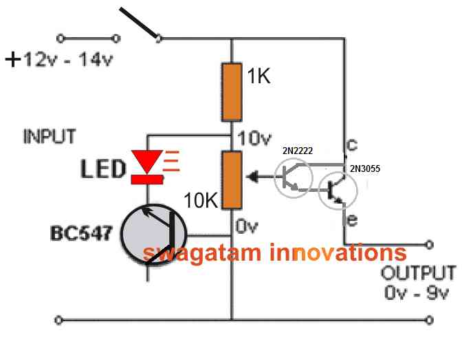 single 2N3055 regulated power supply circuit