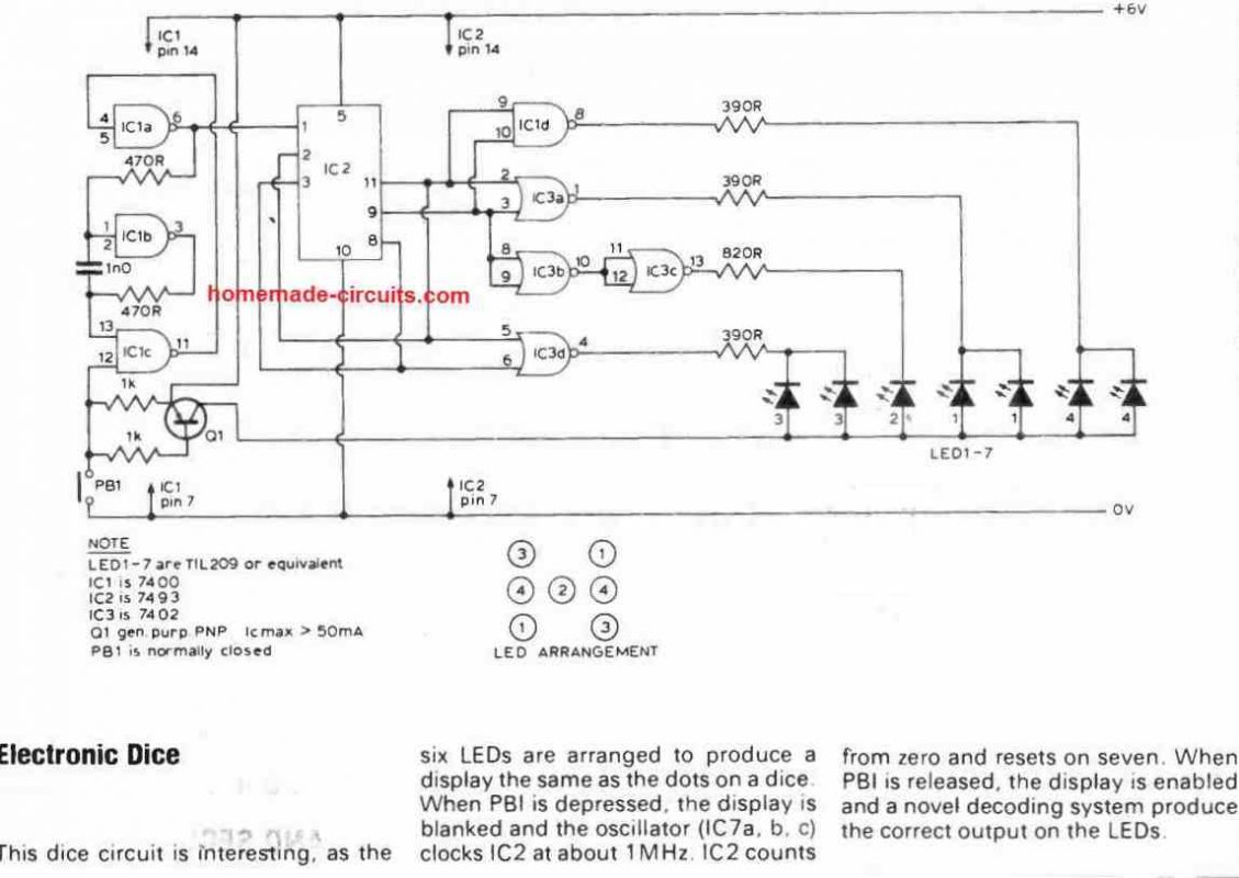 digital dice circuit using IC 7400