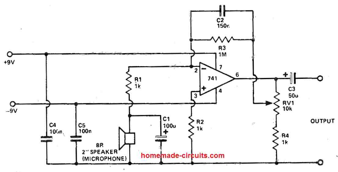 very simple stethoscope amplifier circuit using speaker as the MIC