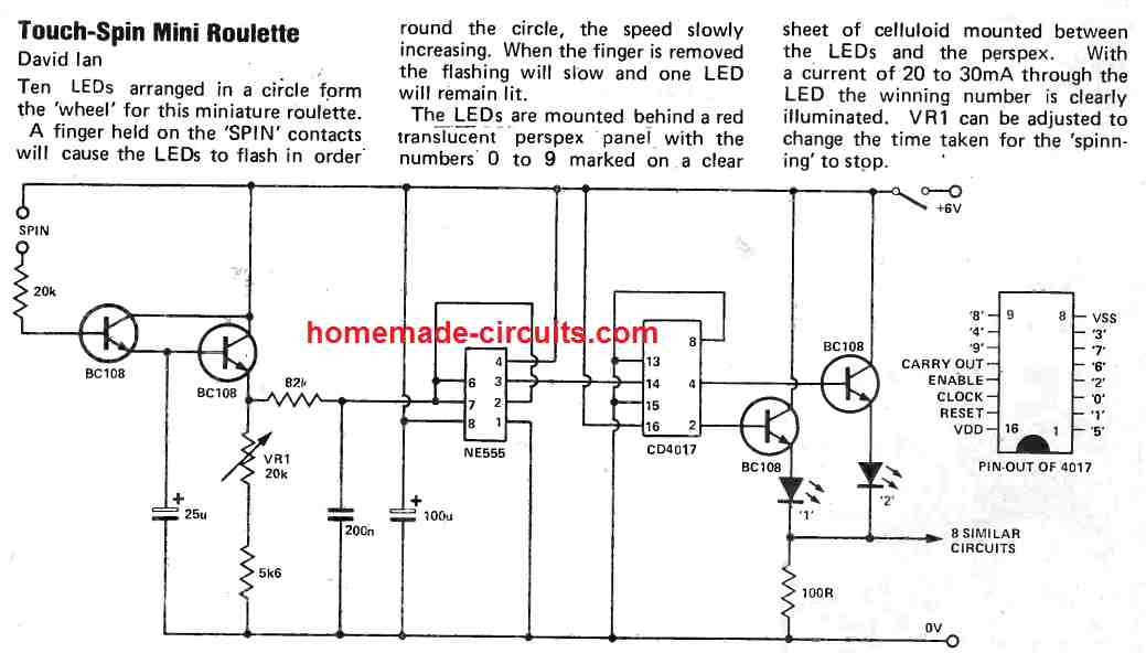 10 LED Simple Roulette Wheel Circuit โ Homemade Circuit Projects Circuit Diagram