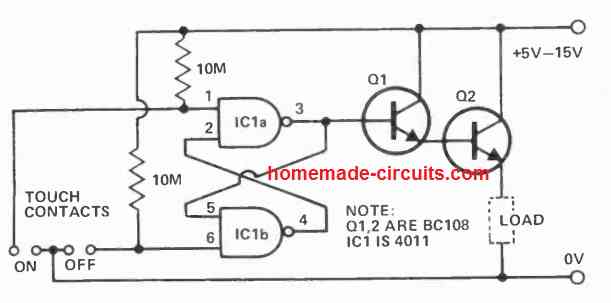 touch sensor ON OFF circuit using IC 4011