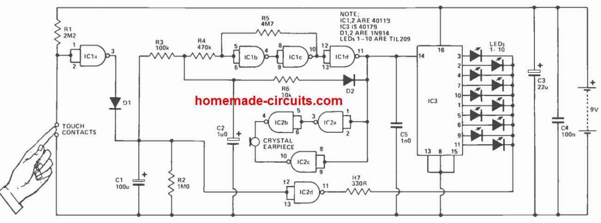 10 LED wheel of fortune circuit diagram