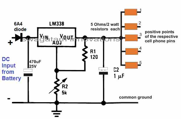 charging 4 cellphomes from a 12V motorcycle battery