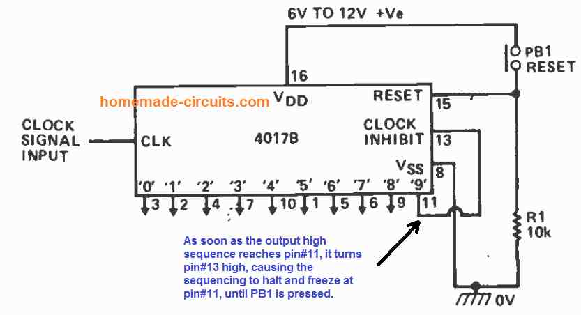 how to stop and freeze 4017 output sequencing